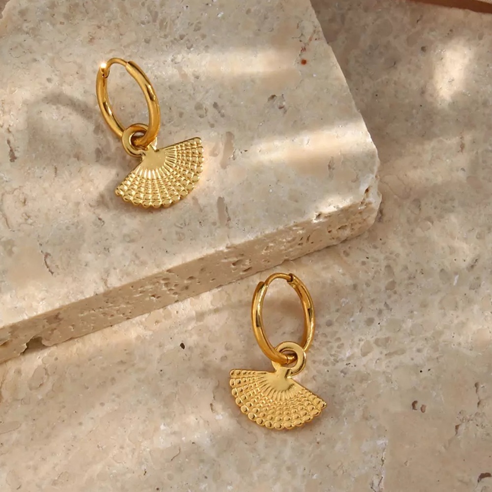 New 18K Gold Pendant Drop Hoop Earrings - Picture 5 of 6